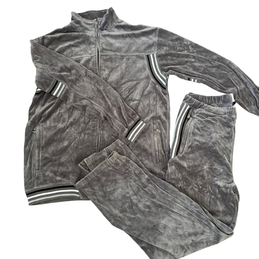 Vintage y2k Phat Farm Velour Tracksuit Gray Striped Men's Size XL Hip Hop